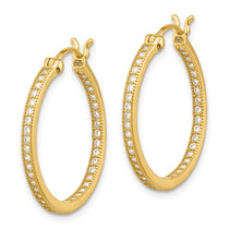 Sterling Silver Gold-Tone CZ Hoop Earrings 25mm - view 2