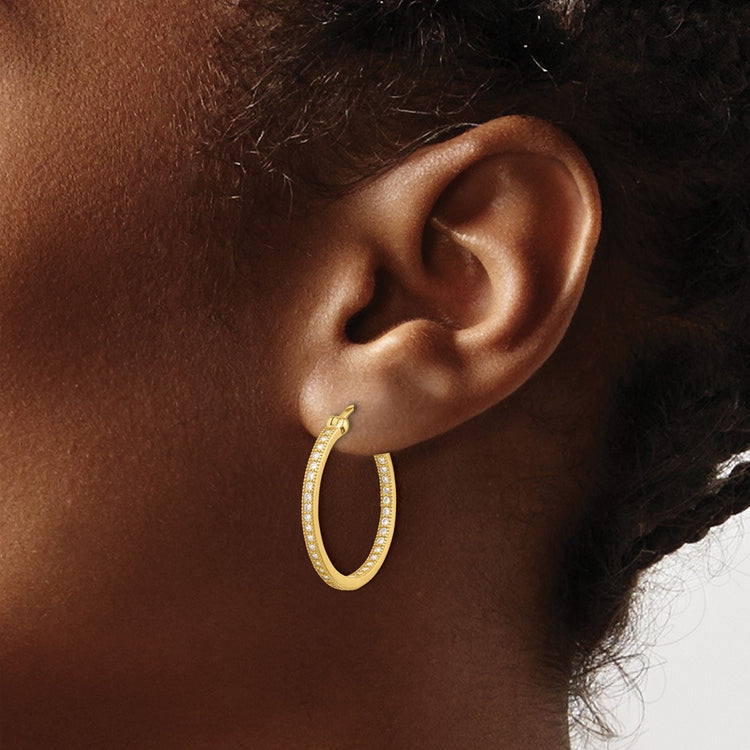 Sterling Silver Gold-Tone CZ Hoop Earrings 25mm - view 3