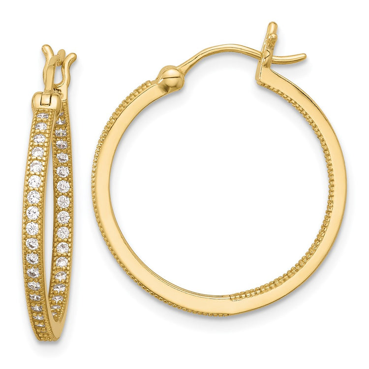 Sterling Silver Gold-Tone Cubic Zirconia Hoop Earrings - Hypoallergenic Sterling Silver Gold Hoops for Women - Size 25mm - Everyday Trendy Jewelry Gif