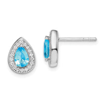 Sterling Silver Blue & White Cubic Zirconia Stud Earrings - Hypoallergenic Sterling Silver Stud Earrings for Women - Simulated Diamond CZ Earrings Jew