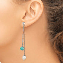 Sterling Silver Freshwater Pearl & Turquoise Dangle Earrings - view 3