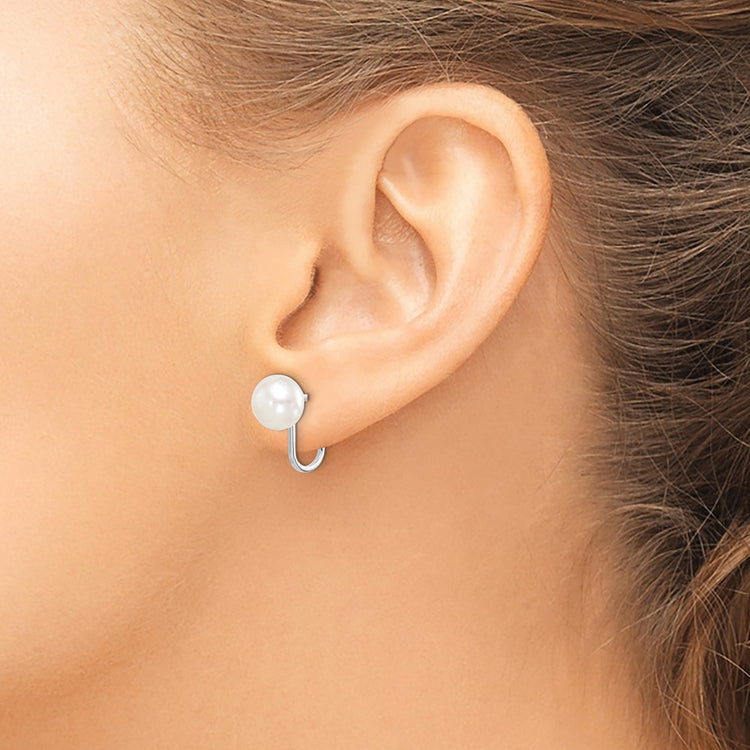 Sterling Silver White Freshwater Pearl Button Stud Earrings 8-9mm - view 3