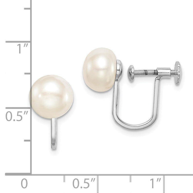Sterling Silver White Freshwater Pearl Button Stud Earrings 8-9mm - view 4