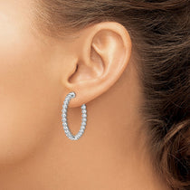 Sterling Shimmer Sterling Silver Rhodium-plated 50 Stone 1.7mm CZ In and Out Round Hinged Hoop Earrings
