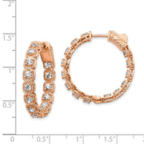 Sterling Shimmer Sterling Silver Rose-tone Rose Flash Gold-plated 28 Stone 2.5mm CZ In and Out Round Hinged Hoop Earring