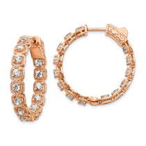 Sterling Shimmer Sterling Silver Rose-tone Rose Flash Gold-plated 28 Stone 2.5mm CZ In and Out Round Hinged Hoop Earring