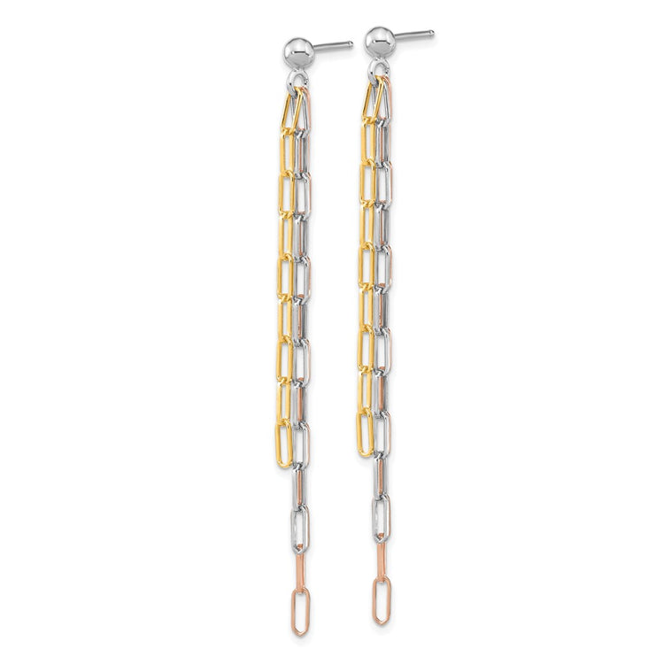 Sterling Silver Gold-Tone Gold-Tone 3-Strand Link Paperclip Earrings - view 2
