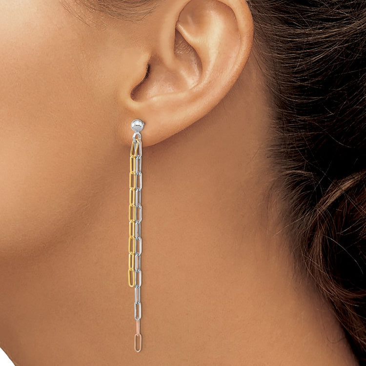 Sterling Silver Gold-Tone Gold-Tone 3-Strand Link Paperclip Earrings - view 3