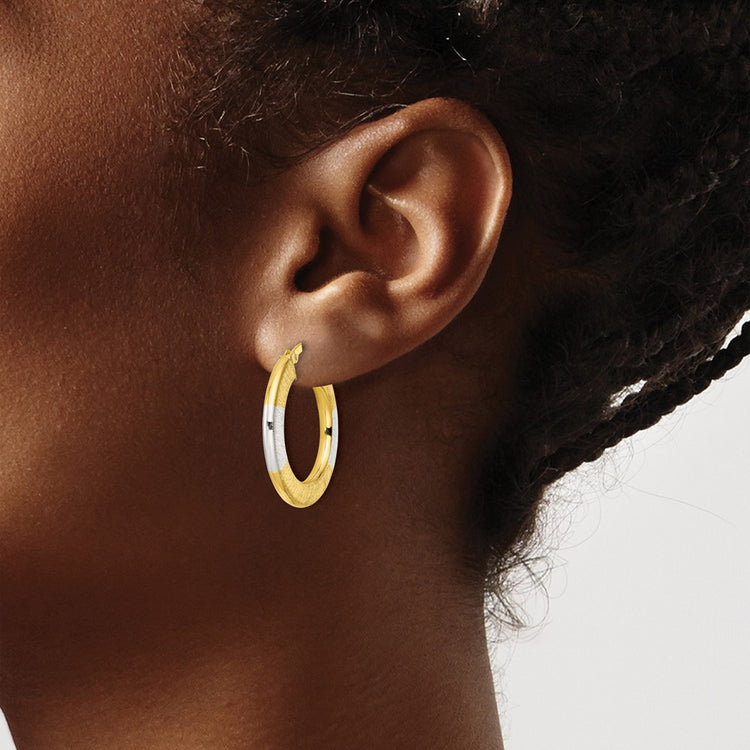 Sterling Silver Gold-Tone Brushed Flat Circle Hoop Earrings 26.66mm - view 3