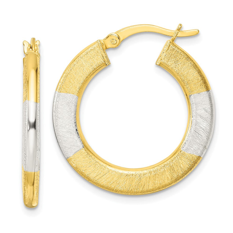 Sterling Silver Gold-Tone Brushed Flat Circle Hoop Earrings - Hypoallergenic Sterling Silver Gold Hoops for Women - Size 27mm - Everyday Trendy Jewelr