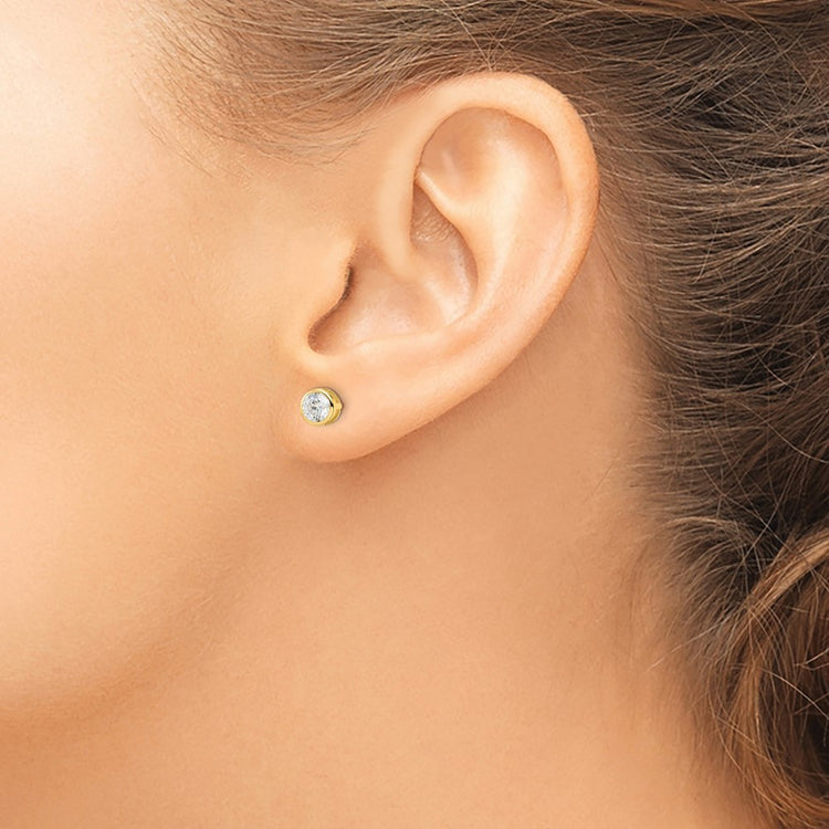 Sterling Silver Gold-Tone Polished CZ Hoop Earrings 5mm - view 3