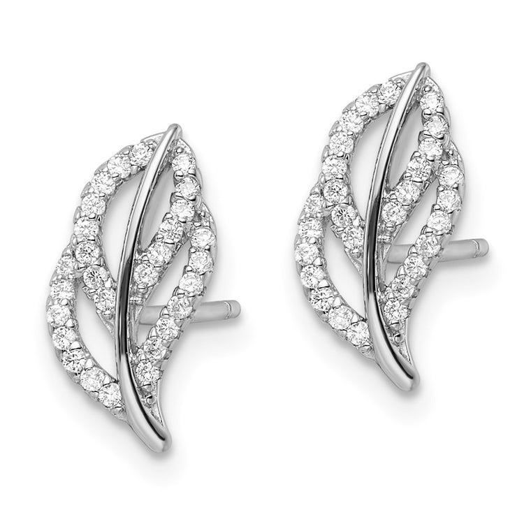Sterling Silver CZ Leaf Stud Earrings - view 2