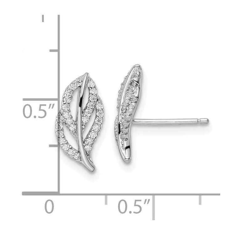 Sterling Silver CZ Leaf Stud Earrings - view 4