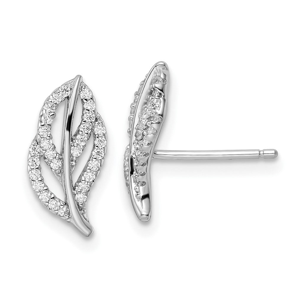 Sterling Silver Leaf Cubic Zirconia Stud Earrings - Hypoallergenic Sterling Silver Stud Earrings for Women - Simulated Diamond CZ Earrings Jewelry Gif