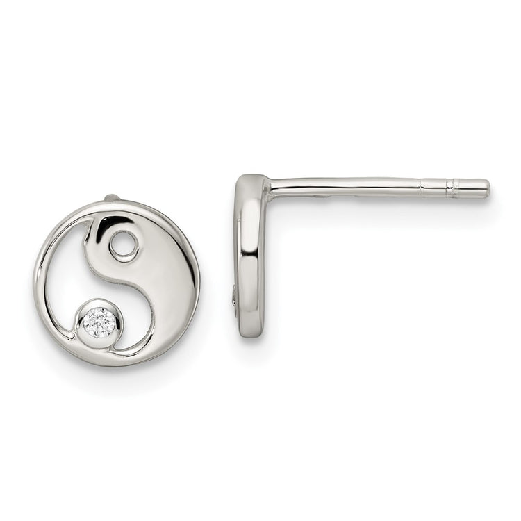 Sterling Silver Yin Yang Cubic Zirconia Stud Earrings - Hypoallergenic Sterling Silver Stud Earrings for Women - Simulated Diamond CZ Earrings Jewelry