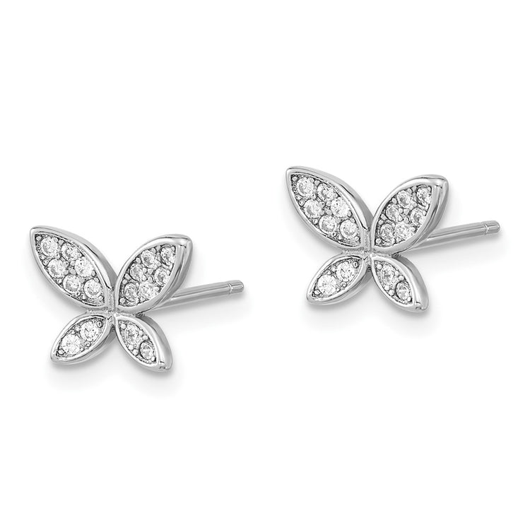 Sterling Silver CZ Butterfly Stud Earrings - view 2