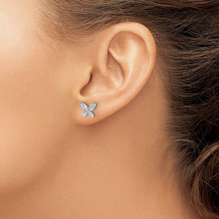 Sterling Silver CZ Butterfly Stud Earrings - view 3