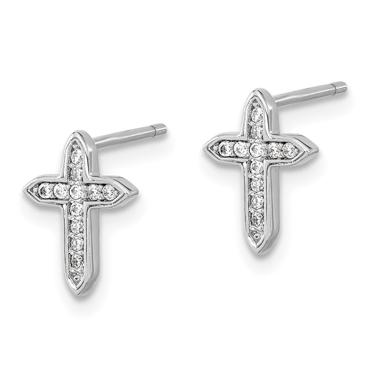 Sterling Silver CZ Cross Stud Earrings - view 2