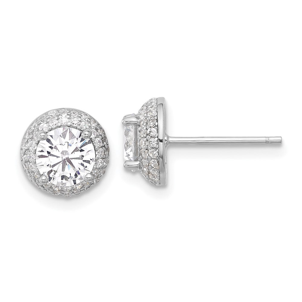 Sterling Silver 6mm Double Halo Cubic Zirconia Stud Earrings - Hypoallergenic Sterling Silver Stud Earrings for Women - Simulated Diamond CZ Earrings 
