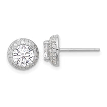 Sterling Silver 6mm Double Halo Cubic Zirconia Stud Earrings - Hypoallergenic Sterling Silver Stud Earrings for Women - Simulated Diamond CZ Earrings 