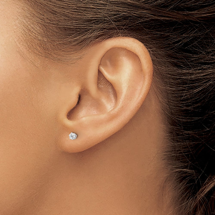 Sterling Silver 3mm Polished Halo CZ Stud Earrings - view 3