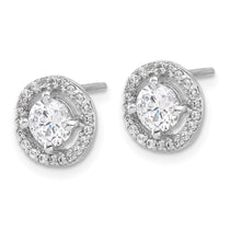 Sterling Silver Round Halo CZ Stud Earrings - view 2