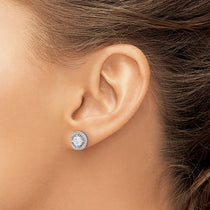 Sterling Silver Round Halo CZ Stud Earrings - view 3