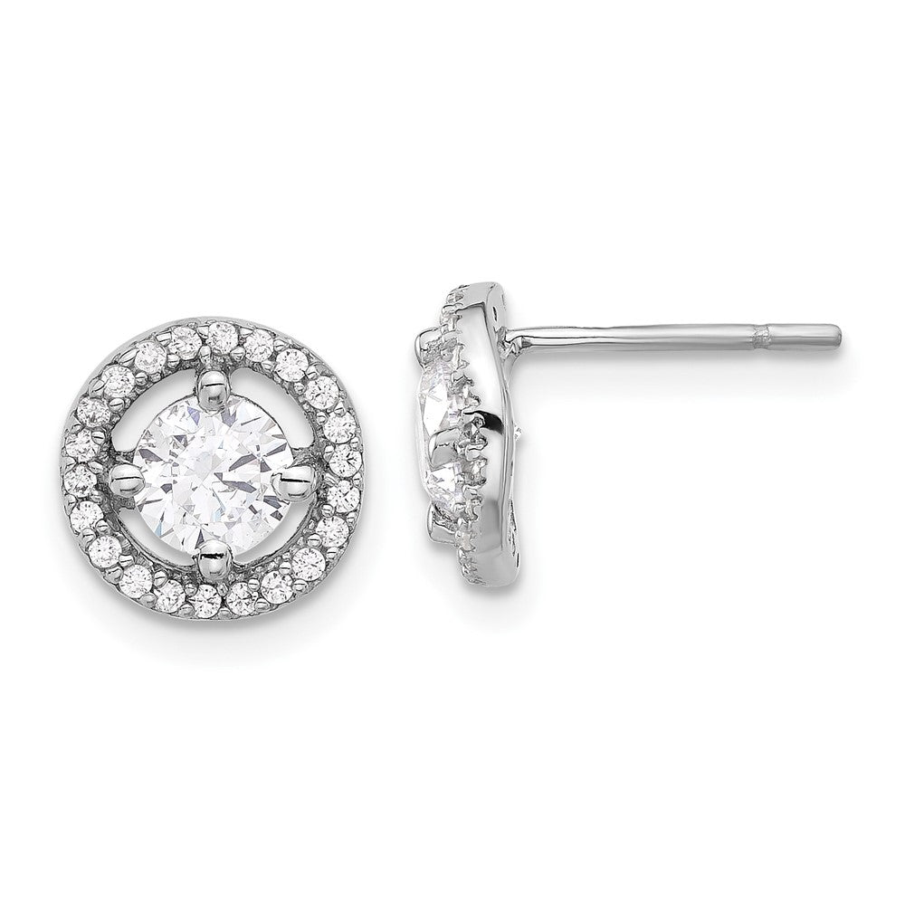 Sterling Silver Round Halo Cubic Zirconia Stud Earrings - Hypoallergenic Sterling Silver Stud Earrings for Women - Simulated Diamond CZ Earrings Jewel