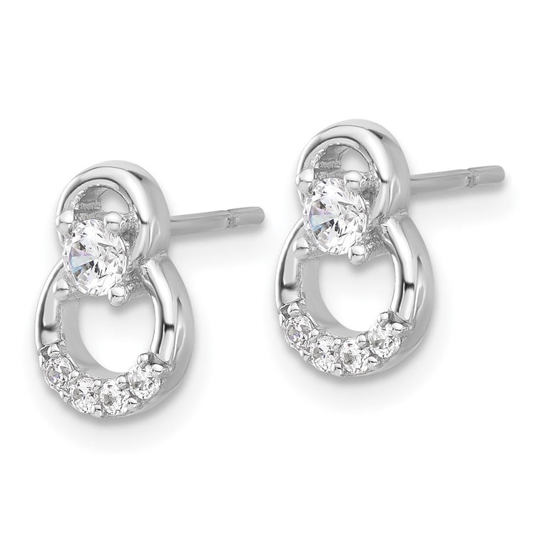 Sterling Silver 10mm Polished Double Halo CZ Stud Earrings - view 2