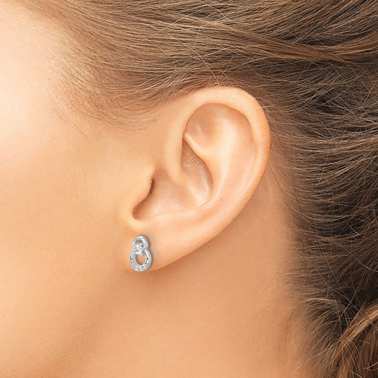 Sterling Silver 10mm Polished Double Halo CZ Stud Earrings - view 3