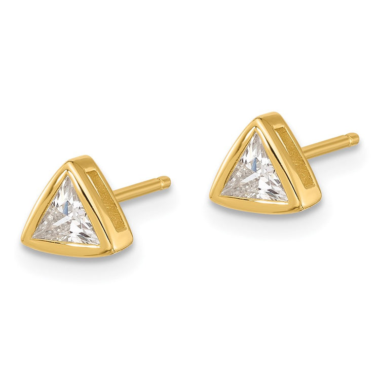 Sterling Silver Gold-Tone Polished Triangle CZ Hoop Earrings 4mm - view 2