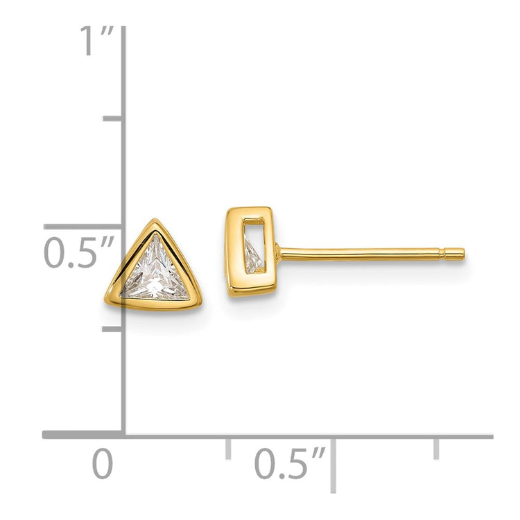 Sterling Silver Gold-Tone Polished Triangle CZ Hoop Earrings 4mm - view 4