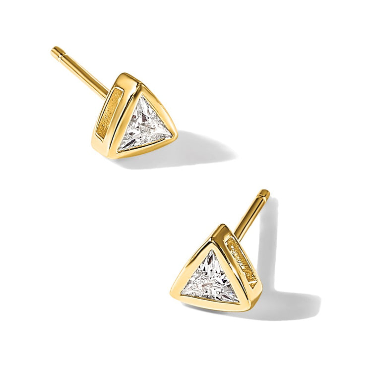 Sterling Silver Gold-Tone Polished Triangle CZ Hoop Earrings 4mm - view 5