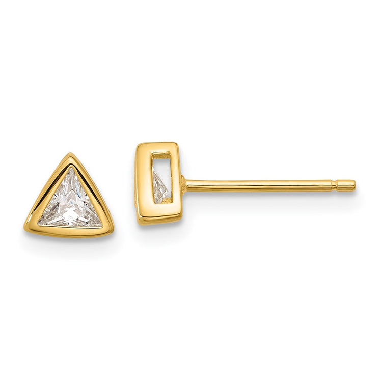 Sterling Silver Gold-Tone Polished Triangle Cubic Zirconia Hoop Earrings - Hypoallergenic Sterling Silver Gold Hoops for Women - Size 4mm - Layering T
