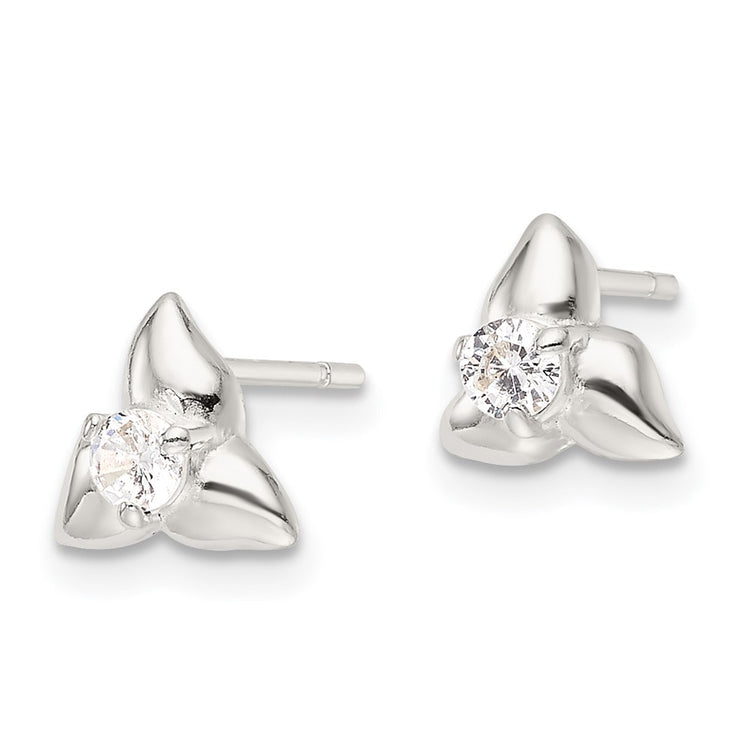 Sterling Silver 7.5mm Polished Halo CZ Stud Earrings - view 2