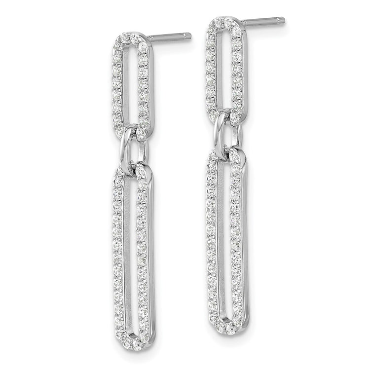 Sterling Silver CZ Paperclip Dangle Earrings - view 2