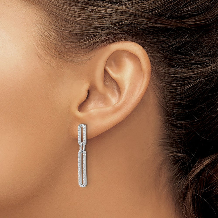 Sterling Silver CZ Paperclip Dangle Earrings - view 3