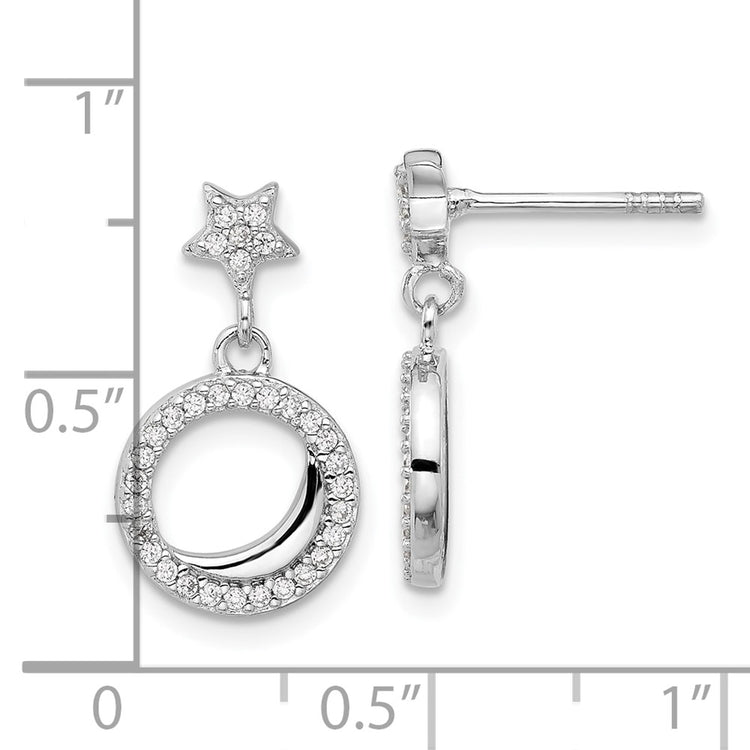 Sterling Silver CZ Star Moon Stud Earrings - view 4