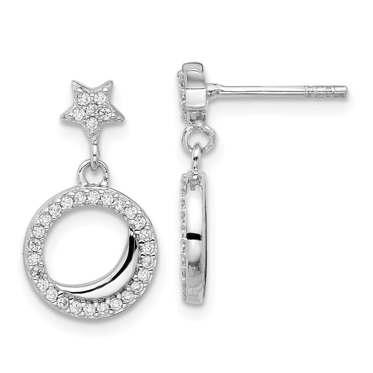 Sterling Silver Star Moon Cubic Zirconia Stud Earrings - Hypoallergenic Sterling Silver Stud Earrings for Women - Simulated Diamond CZ Earrings Jewelr