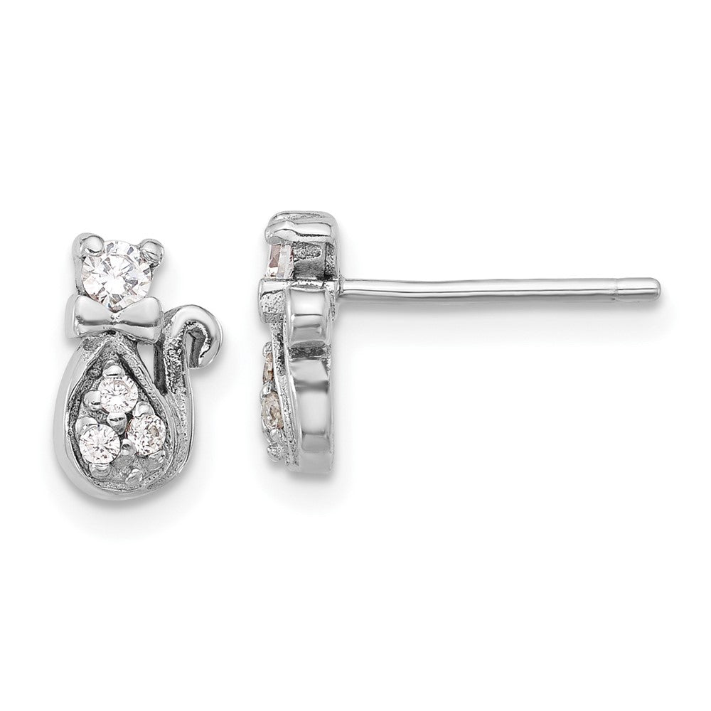 Sterling Silver Cat Cubic Zirconia Stud Earrings - Hypoallergenic Sterling Silver Stud Earrings for Women - Simulated Diamond CZ Earrings Jewelry Gift