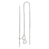 Sterling Silver Polished Double Heart Threader Earrings