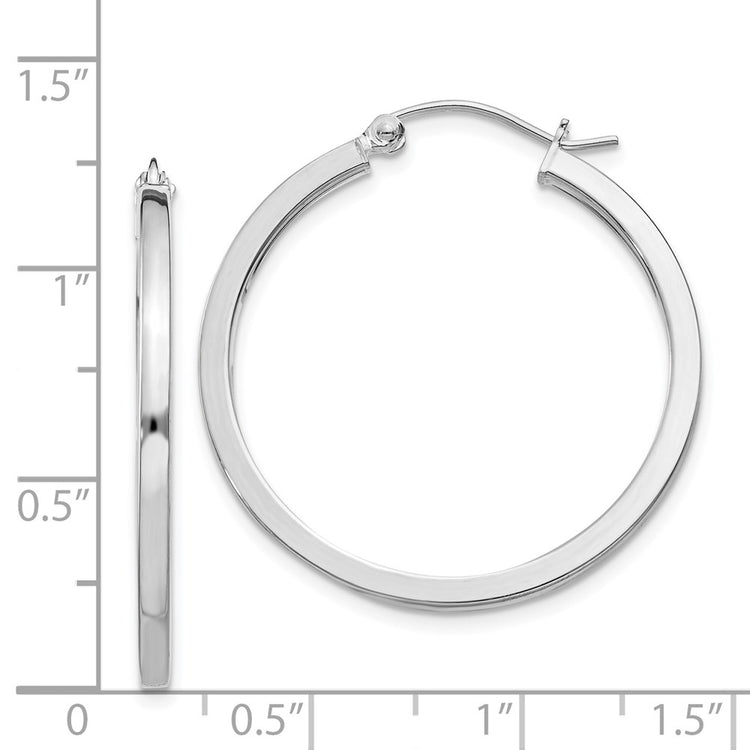 Sterling Silver Rhodium-plated 2x30mm Square Tube Hoop Earrings