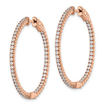 Sterling Shimmer Sterling Silver Rose-tone Flash Rose Gold-plated 100 Stone 1.3mm CZ In and Out Round Hinged Hoop Earrin