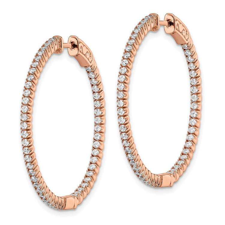 Sterling Shimmer Sterling Silver Rose-tone Flash Rose Gold-plated 100 Stone 1.3mm CZ In and Out Round Hinged Hoop Earrin