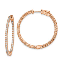 Sterling Shimmer Sterling Silver Rose-tone Flash Rose Gold-plated 100 Stone 1.3mm CZ In and Out Round Hinged Hoop Earrin