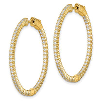 Sterling Shimmer Sterling Silver Gold-tone Flash Gold-plated 100 Stone 1.3mm CZ In and Out Round Hinged Hoop Earrings