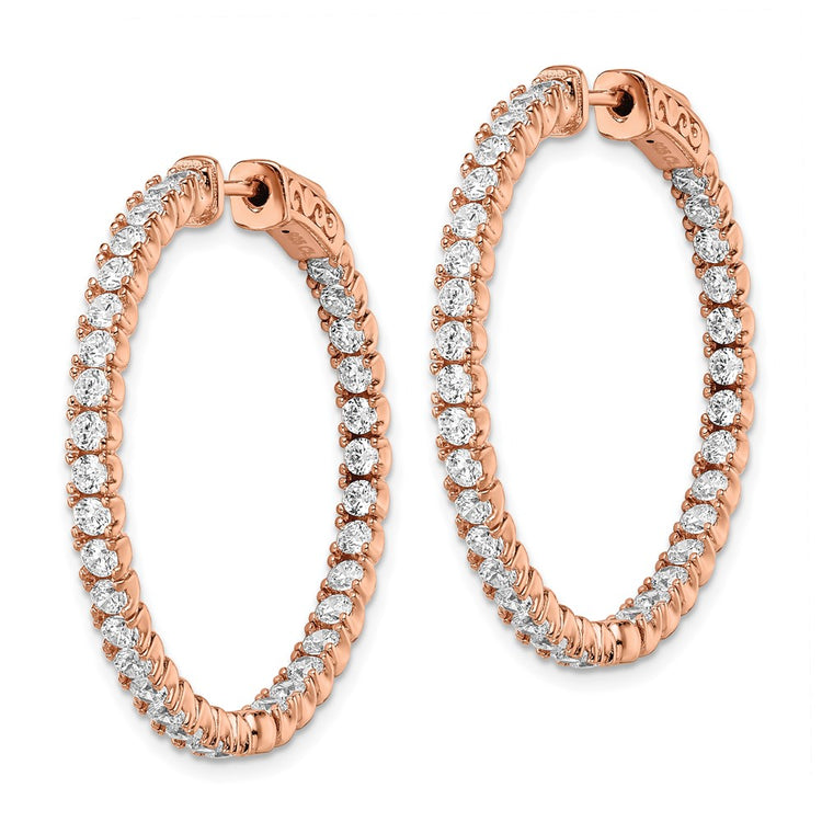 Sterling Shimmer Sterling Silver Rose-tone Flash Rose Gold-plated 68 Stone 2.25mm CZ In and Out Round Hinged Hoop Earrin
