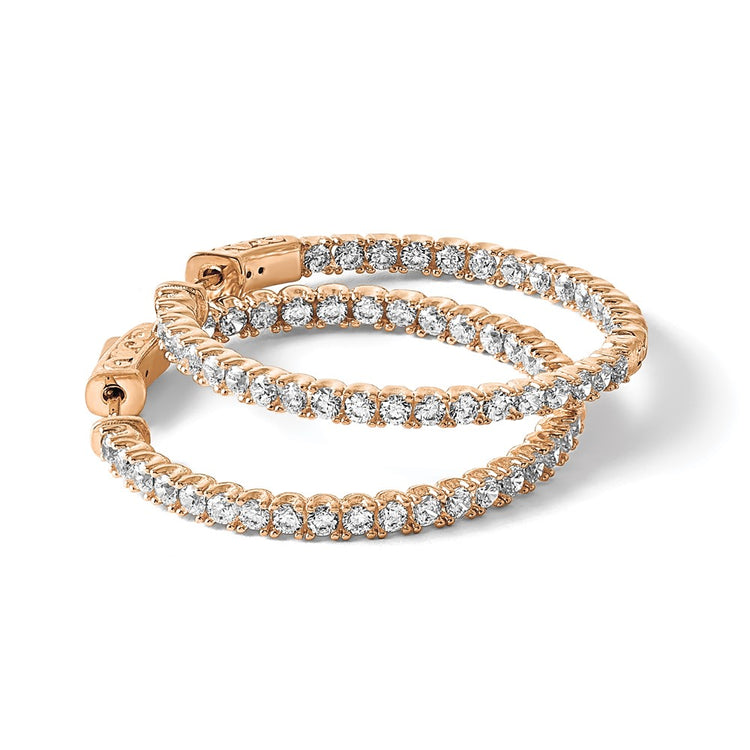 Sterling Shimmer Sterling Silver Rose-tone Flash Rose Gold-plated 68 Stone 2.25mm CZ In and Out Round Hinged Hoop Earrin