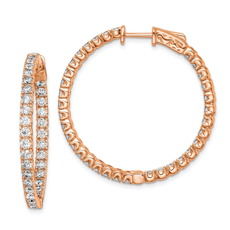 Sterling Shimmer Sterling Silver Rose-tone Flash Rose Gold-plated 68 Stone 2.25mm CZ In and Out Round Hinged Hoop Earrin