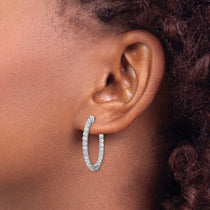 Sterling Shimmer Sterling Silver Rhodium-plated 46 Stone 2.25mm CZ In and Out Oval Hinged Hoop Earrings
